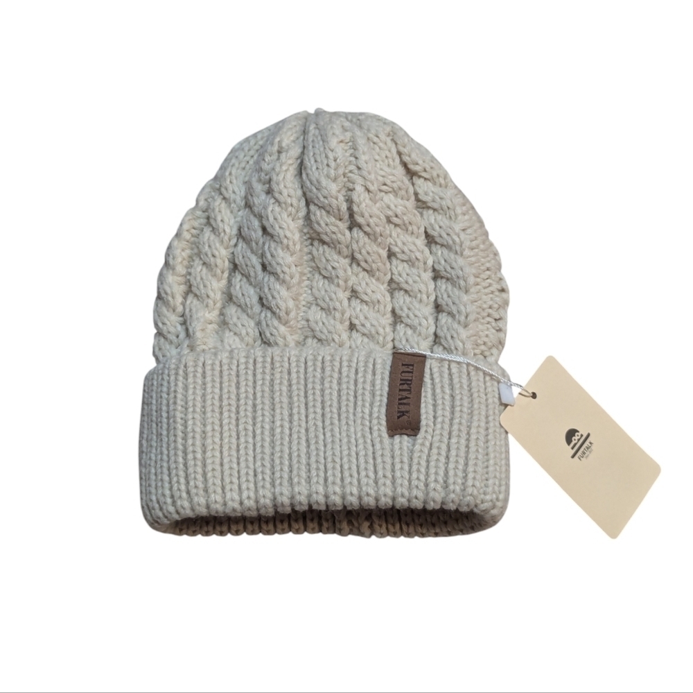FURTALK Womens Winter Knitted Beanie Cream Cableknit Hat